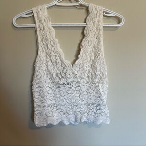 ZARA White Stretchy Lace V-Neck Tank Women's Size S